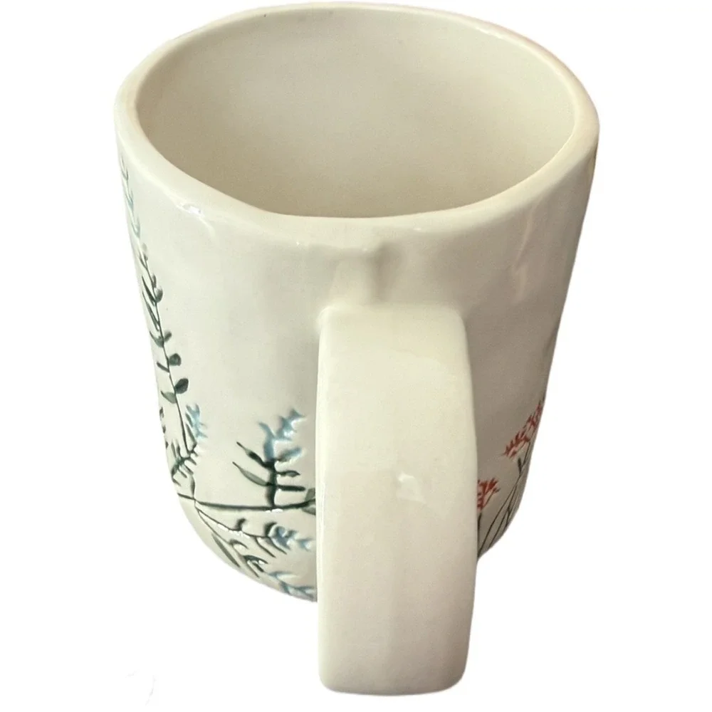 Anthropologie Hand Painted Ceramic Coffee Tea Cup Mug Dagny Monogram J Botanical